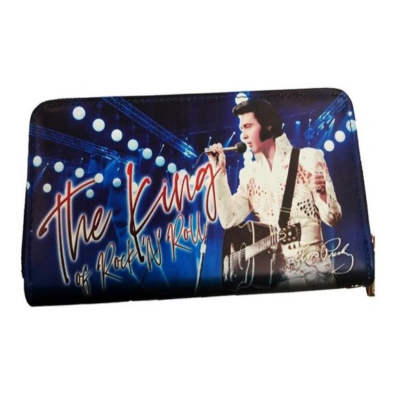 New Blue Elvis Presley Clutch Purse Wallet Zip Wristlet Coin Phone Holder Card - Picture 2 of 3